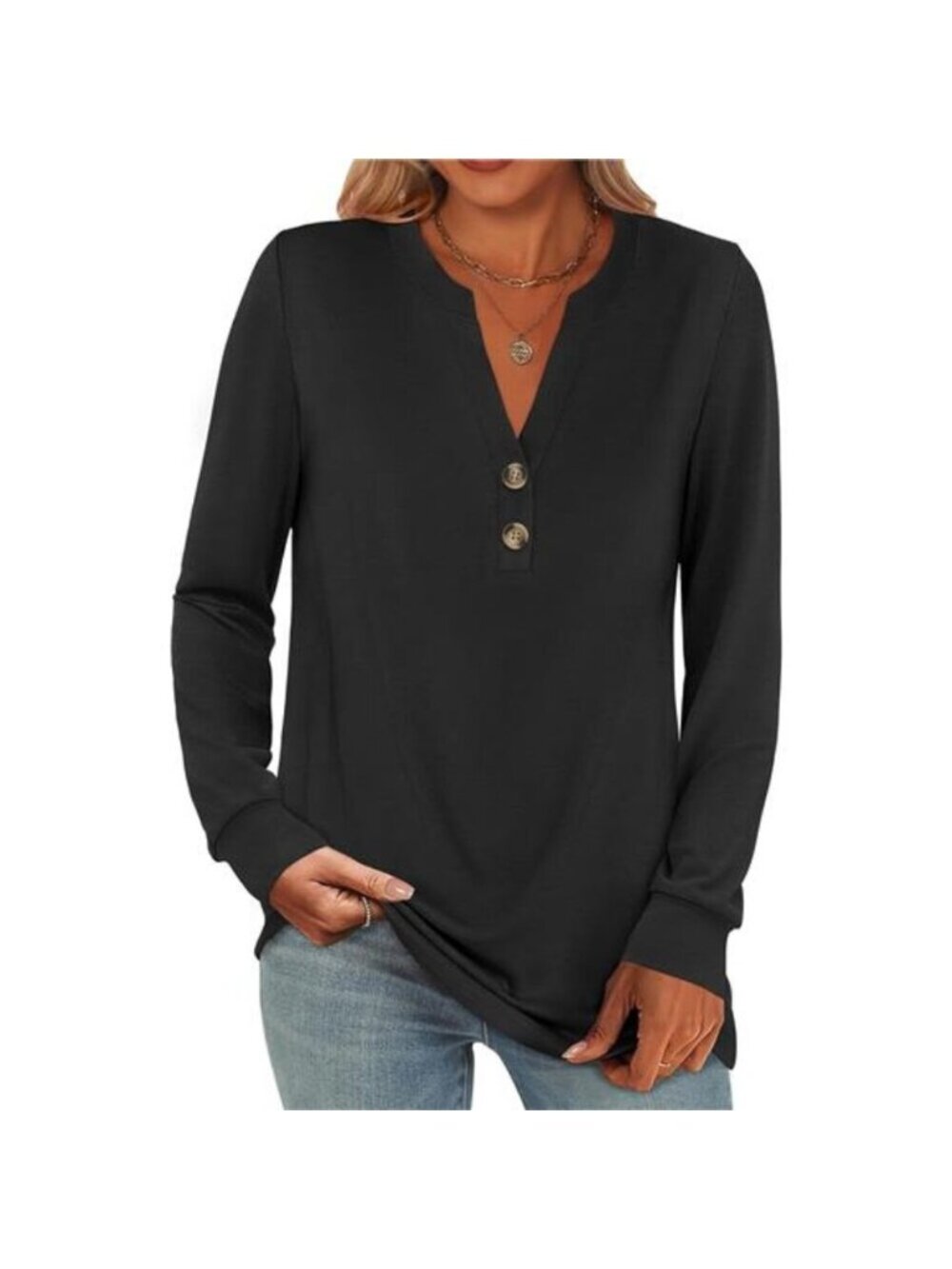 Women's Long Sleeve Shirts Fall Henley Business Casual Tops Cute